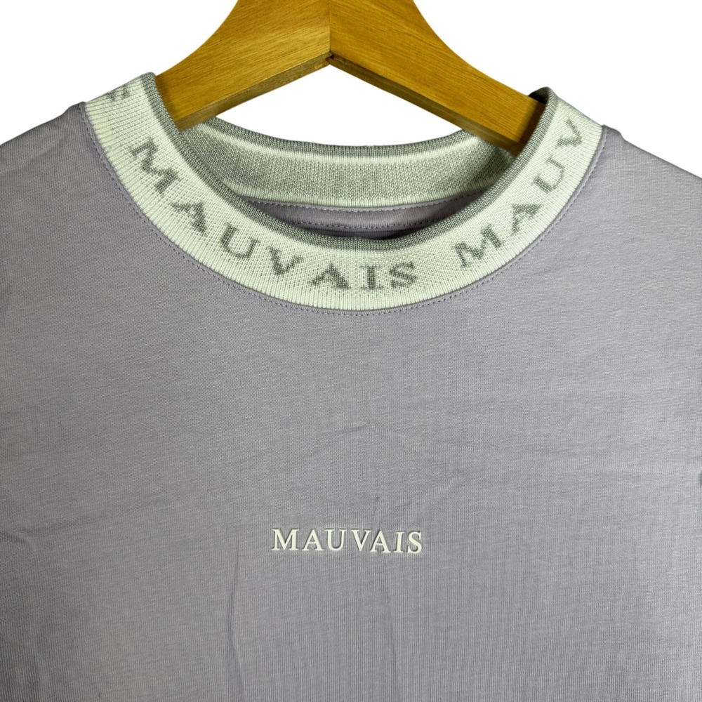 Mauvais Men's Lavender 100% Cotton T Shirt Size S Logo Trim Short Sleeve